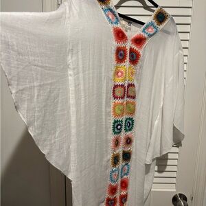 Colorful Crochet Trim White Swim Coverup